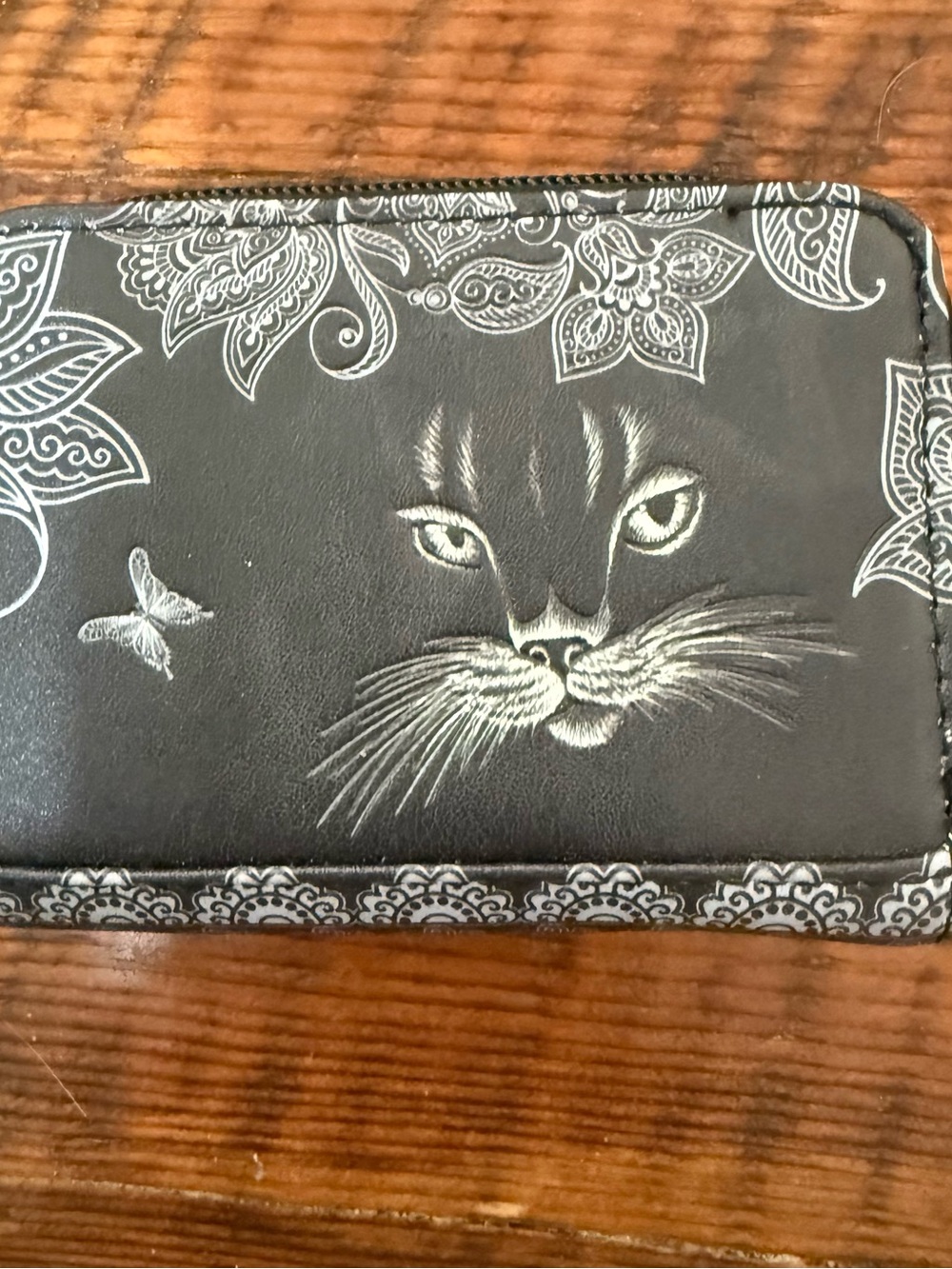 Black Cat Face Faux Leather Wallet - Women's Accessory
